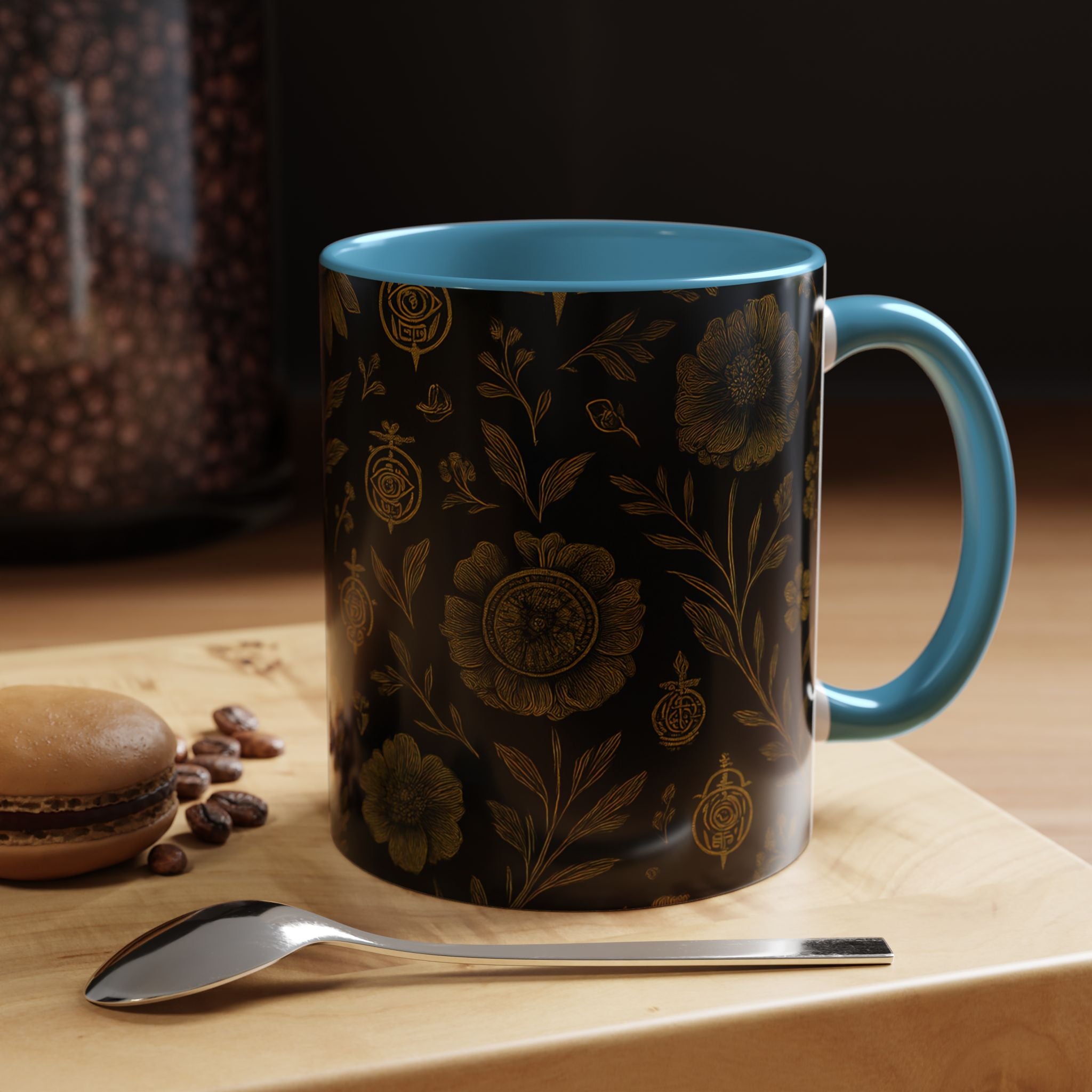 SEV ACCENT COFFEE MUG — NOIR GRAPHITE DEEP ANTIQUE GOLD FLORAL — alternate view 44 of 68