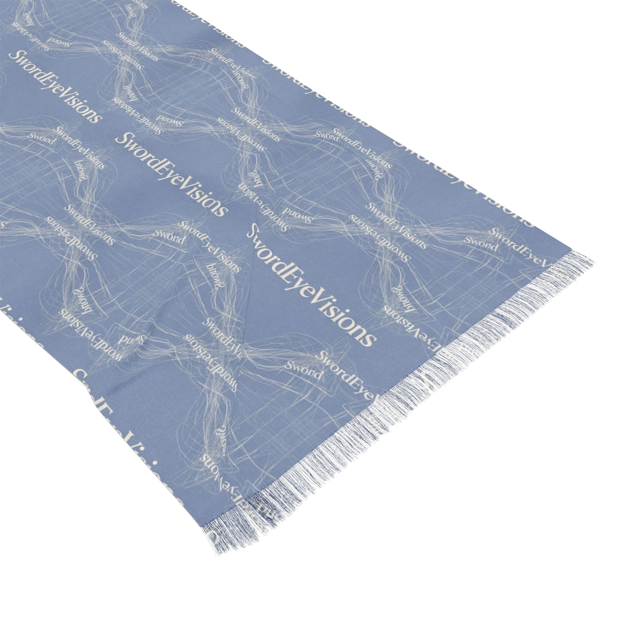 Refined Powder Sky Blue Scarf — SEV Linear Weave Monogram (Mirrored Flow) — alternate view 3 of 5