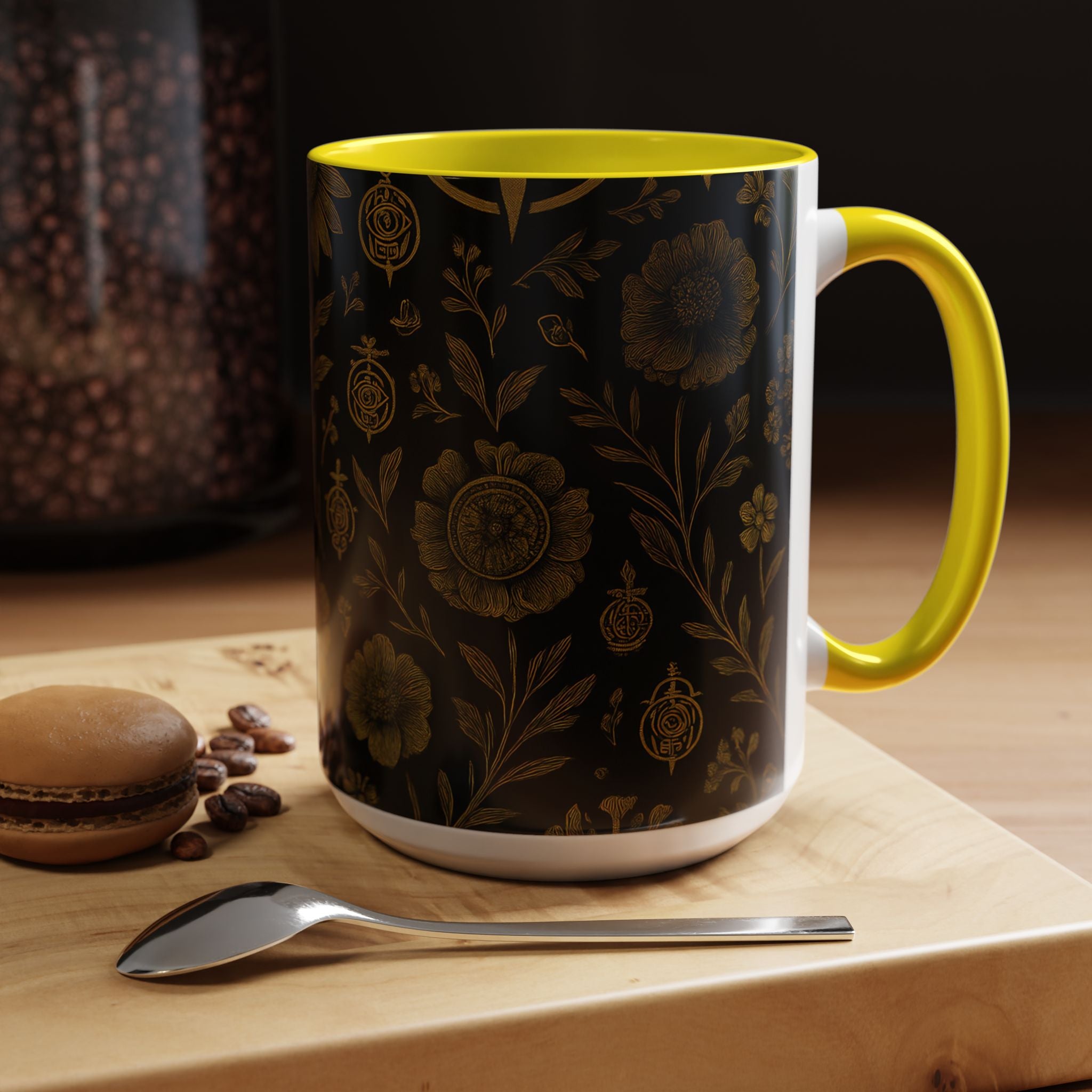 SEV ACCENT COFFEE MUG — NOIR GRAPHITE DEEP ANTIQUE GOLD FLORAL — alternate view 59 of 68