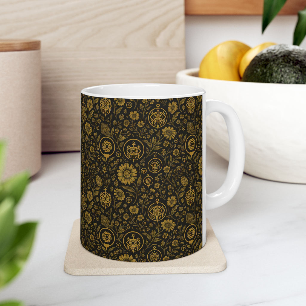 SEV CERAMIC MUG — NOIR GRAPHITE WARM GOLD FLORAL — alternate view 2 of 7