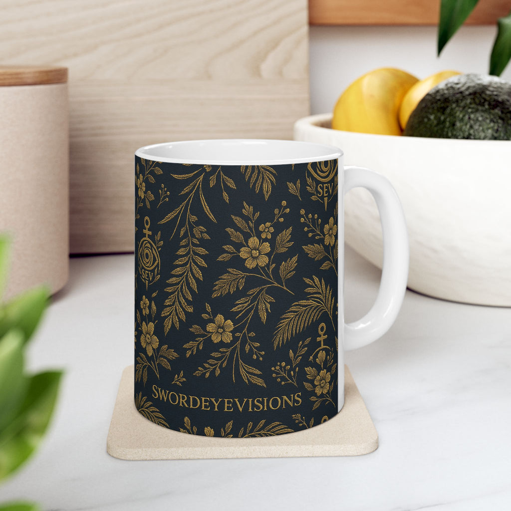 SEV CERAMIC MUG — DEEP NAVY GOLD BOTANICAL — alternate view 2 of 7