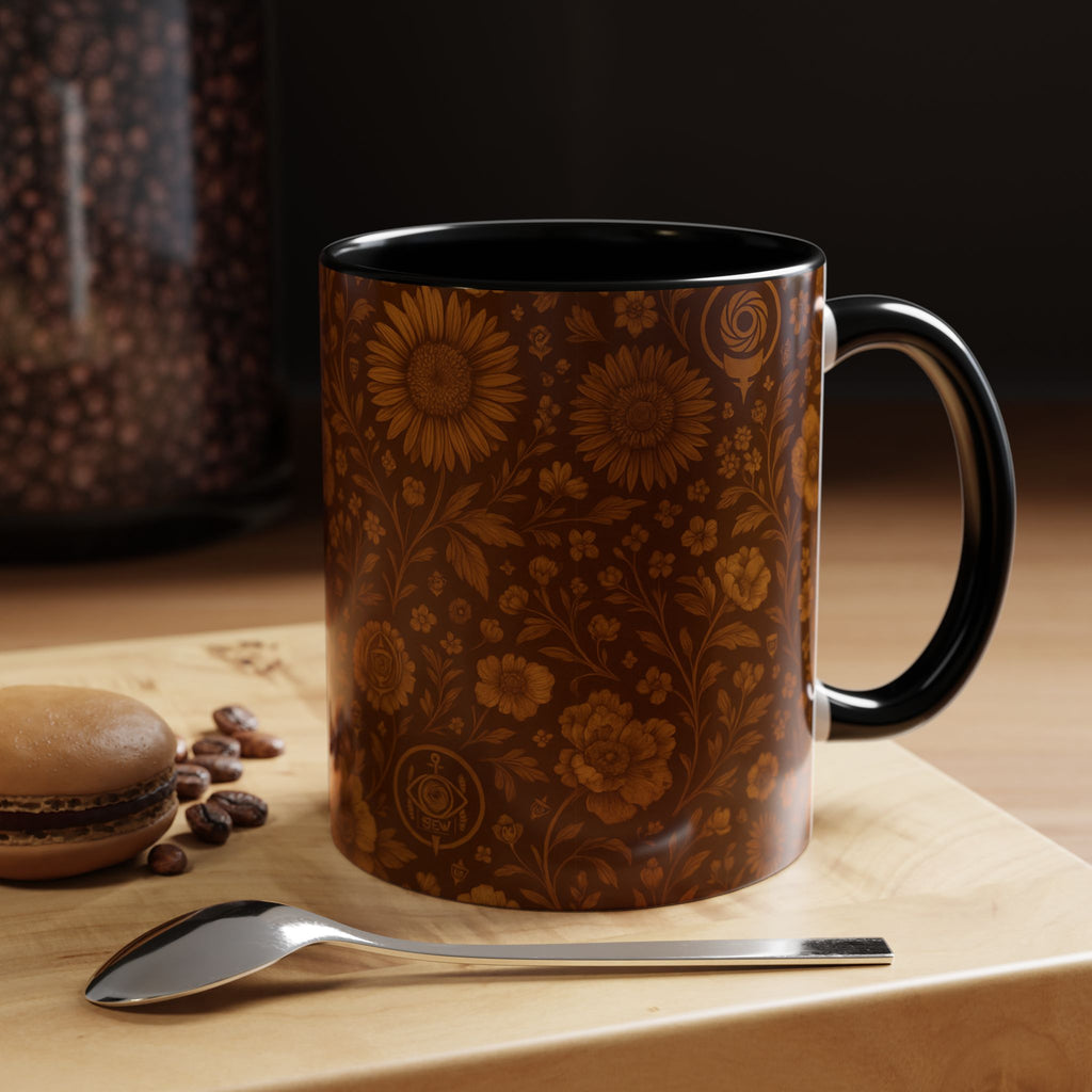 SEV ACCENT COFFEE MUG — BURNT SIENNA OCHRE FLORAL — alternate view 1 of 68