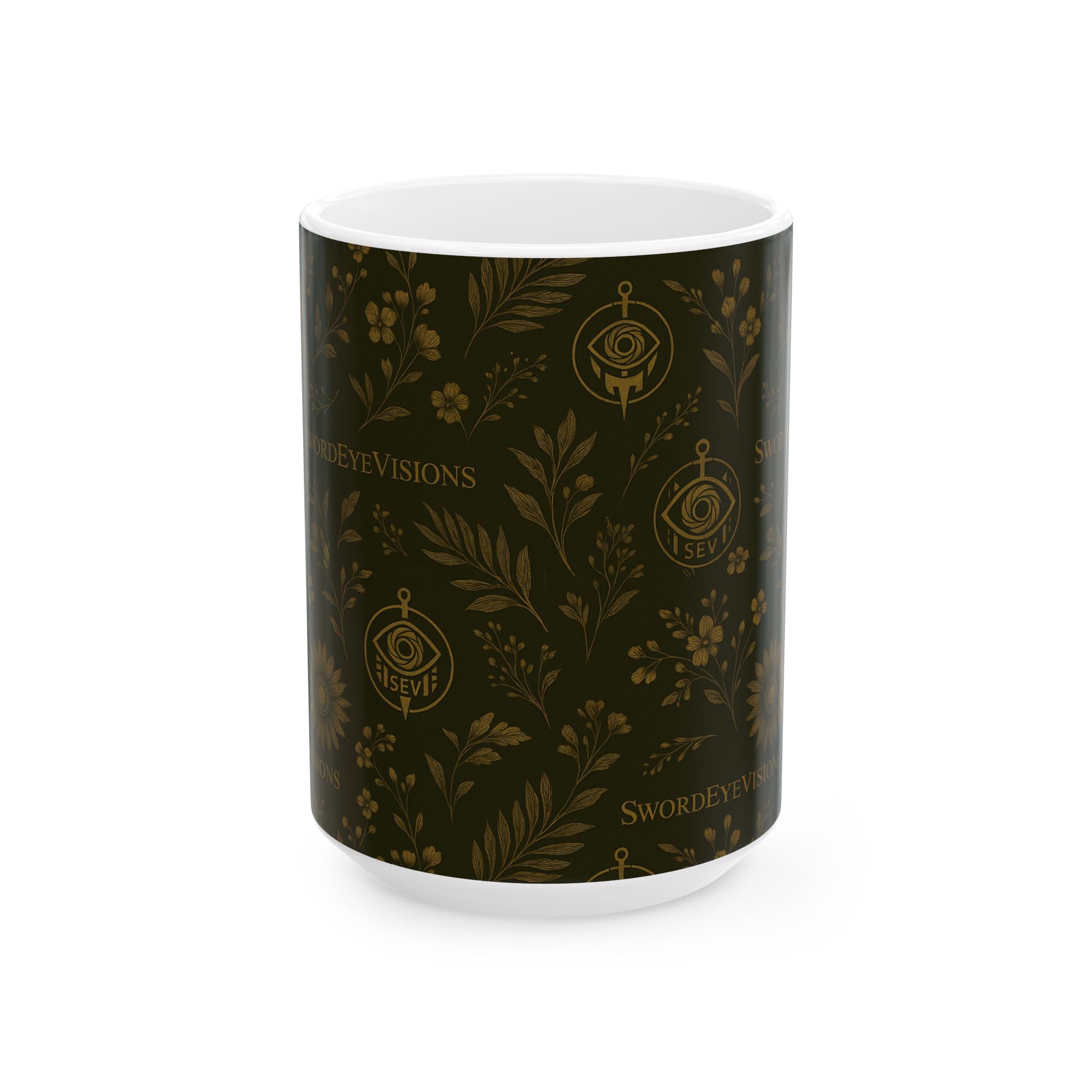 SEV CERAMIC MUG — DEEP OLIVE GOLD BOTANICAL — alternate view 3 of 7
