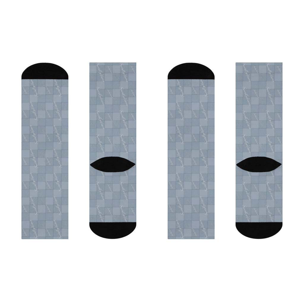 Refined Denim Blue Socks — SEV Linear Weave Monogram — alternate view 3 of 4
