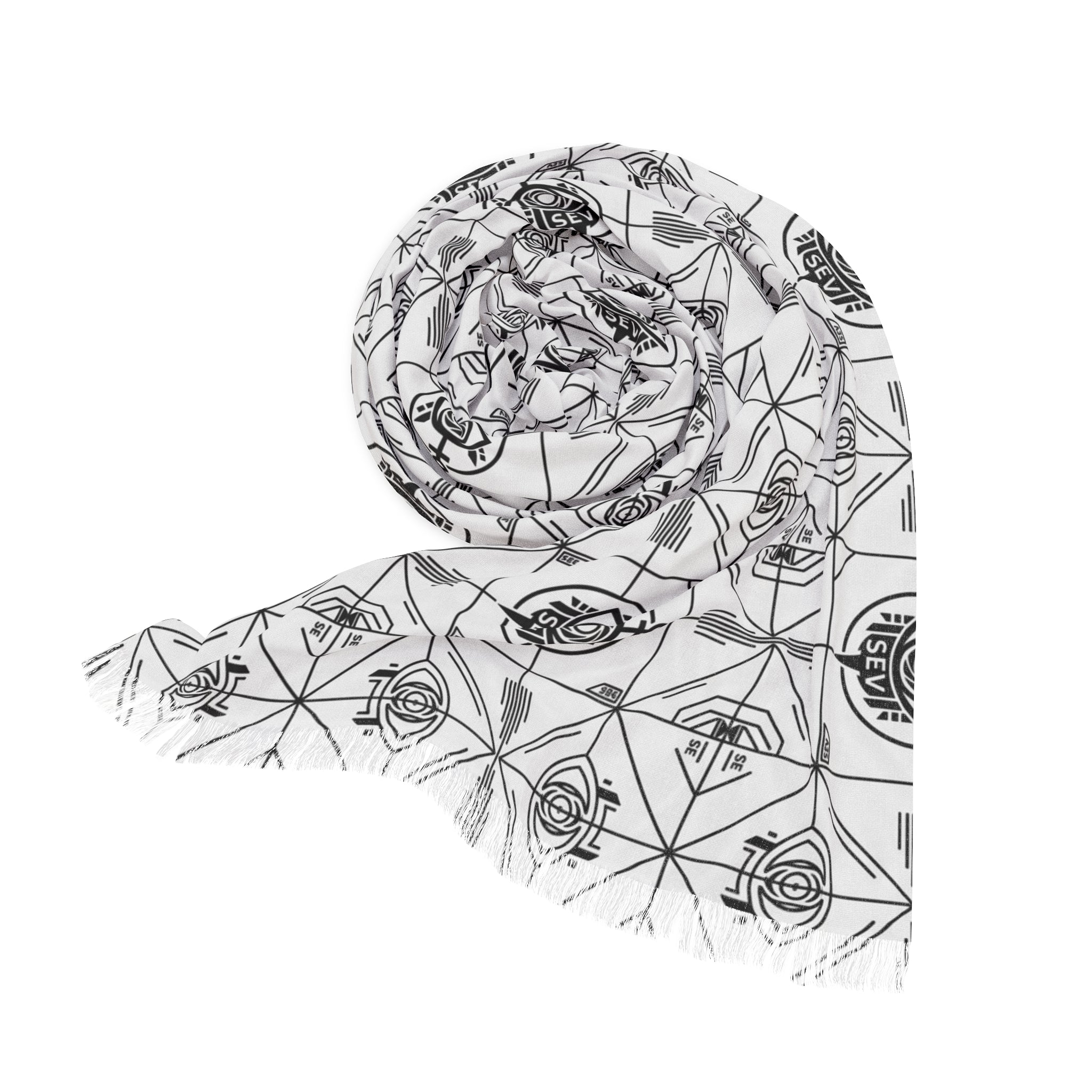 Precision Mono Black Scarf — SEV Minimal Line (Radial Grid) — alternate view 4 of 4