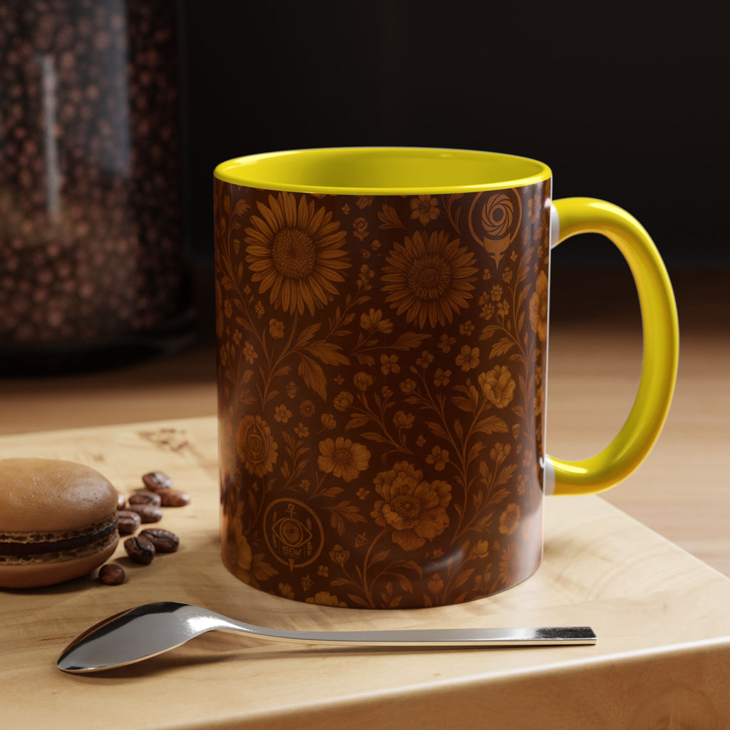 SEV ACCENT COFFEE MUG — BURNT SIENNA OCHRE FLORAL — alternate view 53 of 68