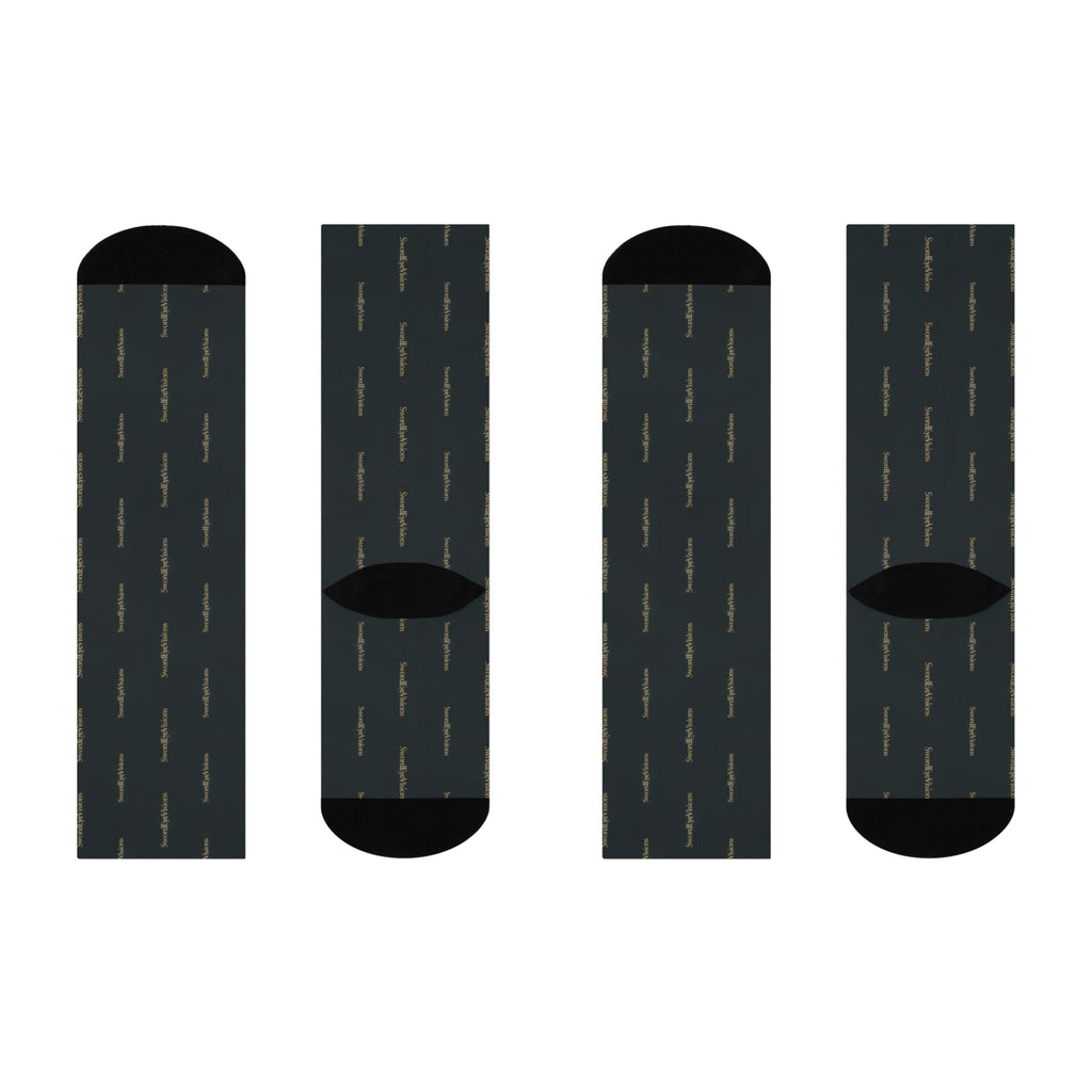 Noir Graphite Gold Socks — SEV Negative Space Wordmark — alternate view 3 of 4