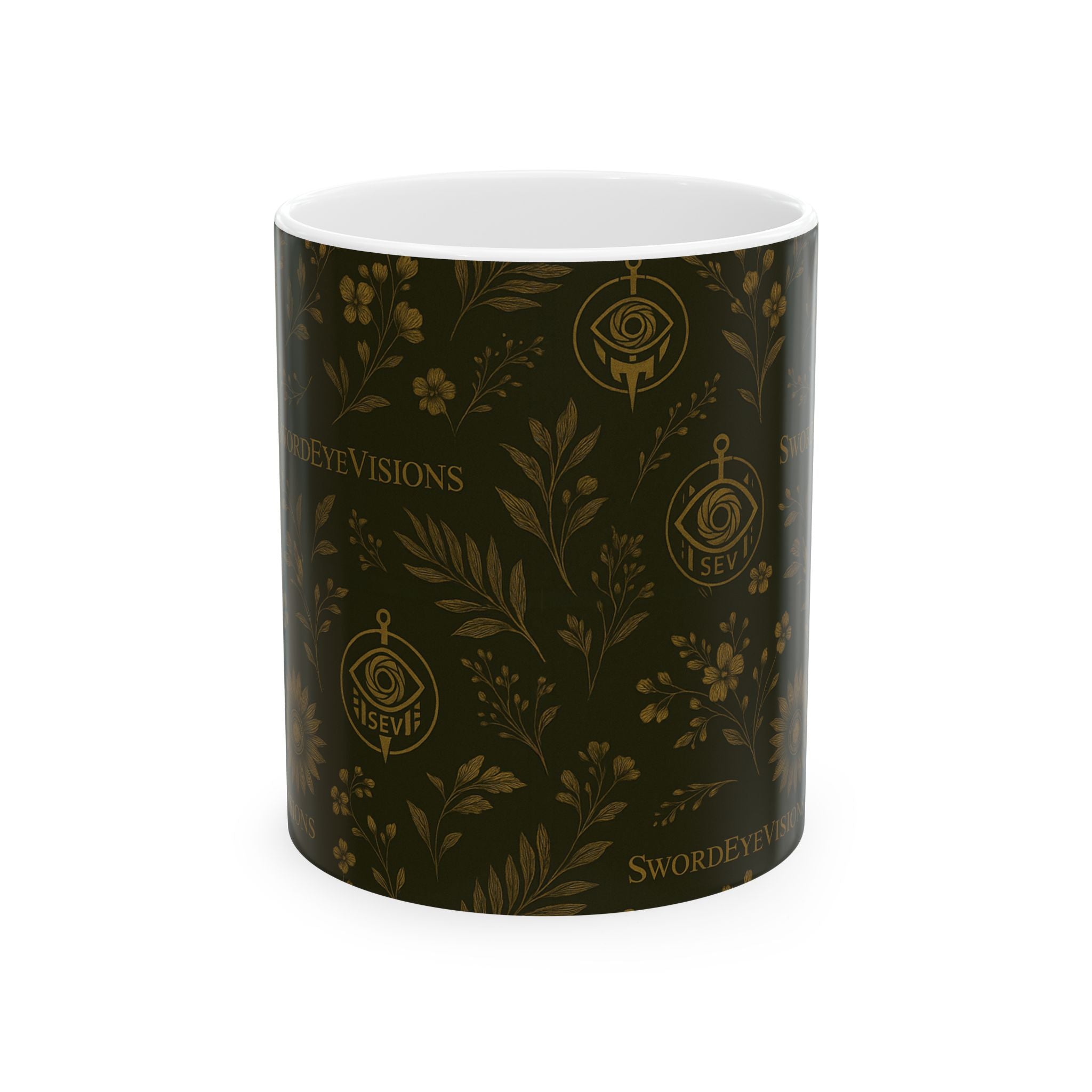 SEV CERAMIC MUG — DEEP OLIVE GOLD BOTANICAL — alternate view 1 of 7