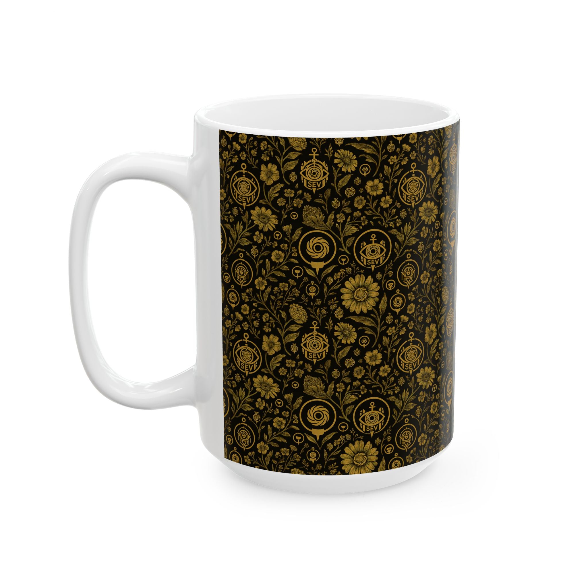 SEV CERAMIC MUG — NOIR GRAPHITE WARM GOLD FLORAL — alternate view 7 of 7