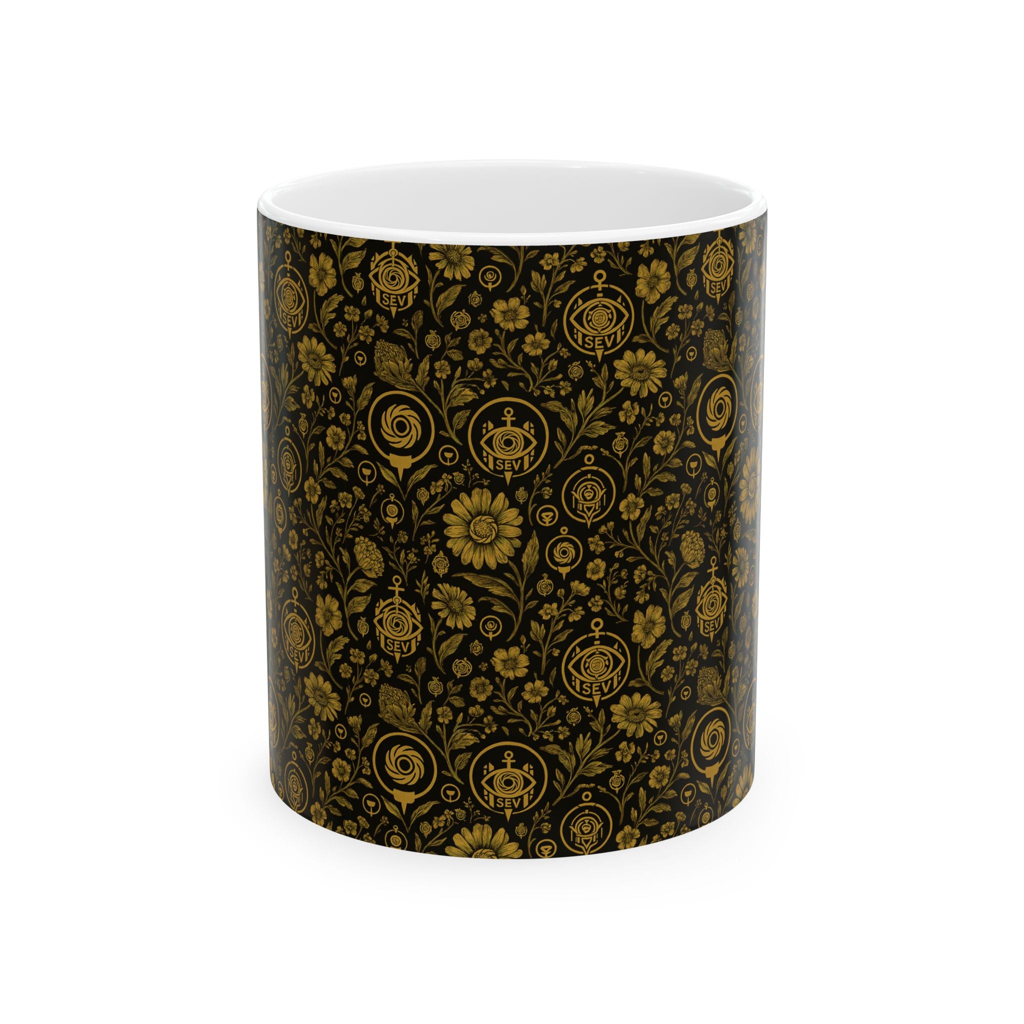 SEV CERAMIC MUG — NOIR GRAPHITE WARM GOLD FLORAL — alternate view 1 of 7