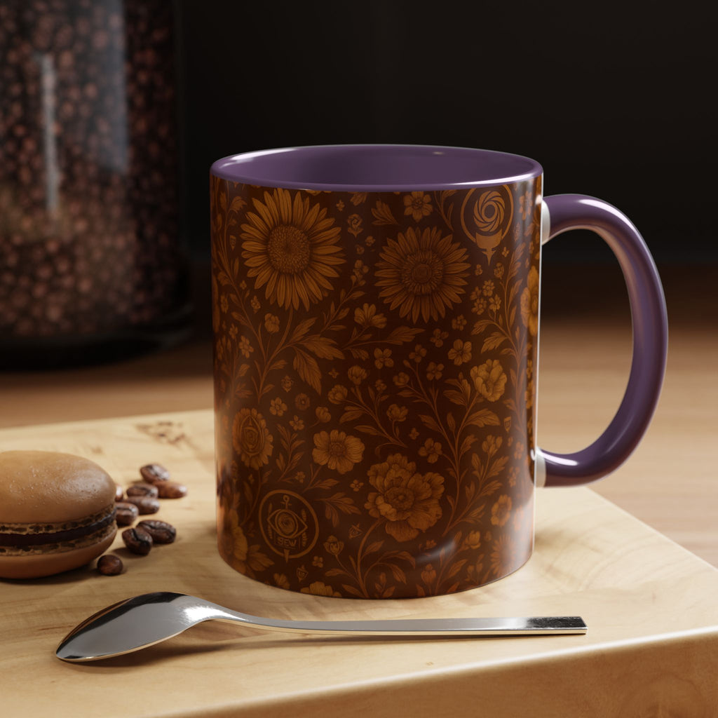 SEV ACCENT COFFEE MUG — BURNT SIENNA OCHRE FLORAL — alternate view 65 of 68