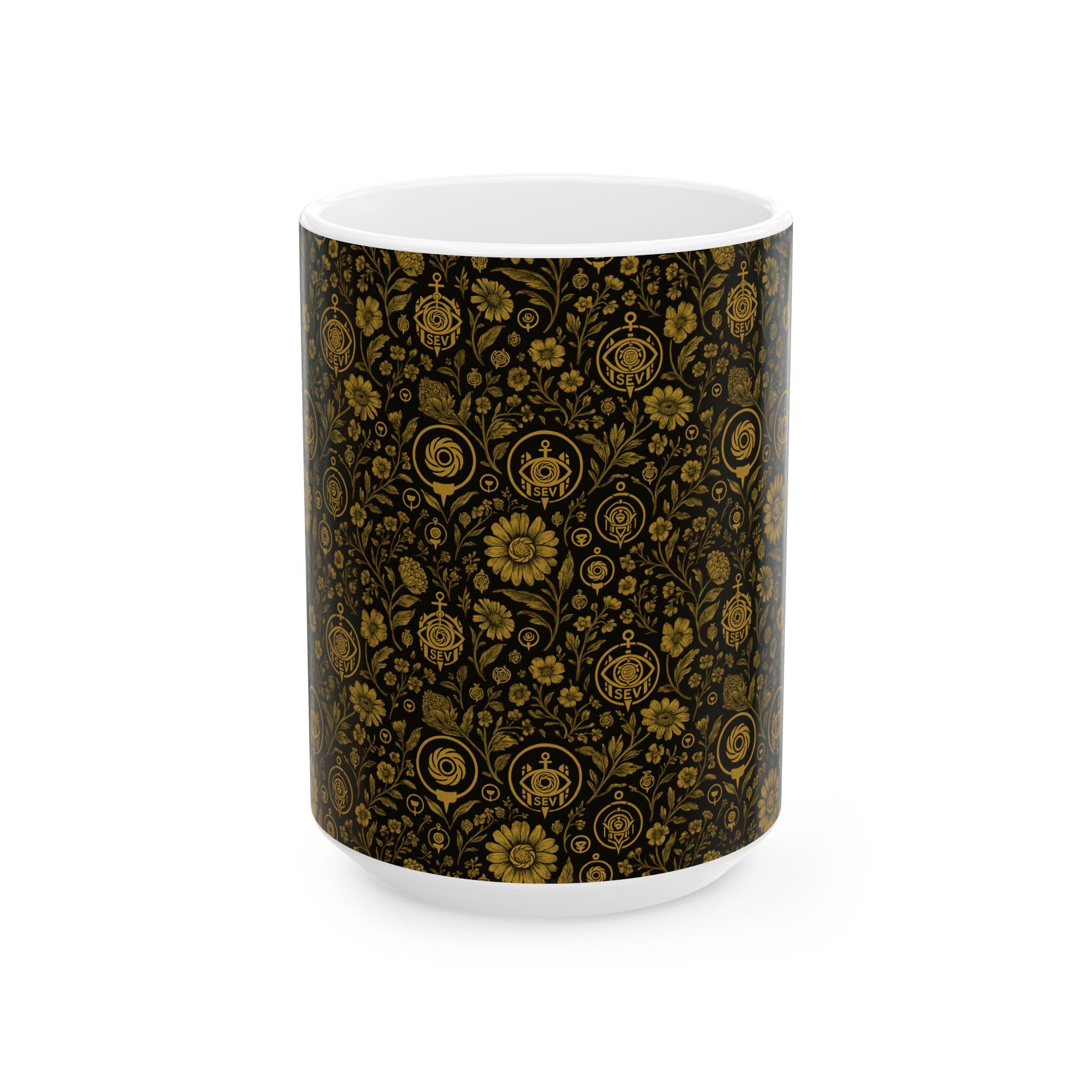 SEV CERAMIC MUG — NOIR GRAPHITE WARM GOLD FLORAL — alternate view 3 of 7