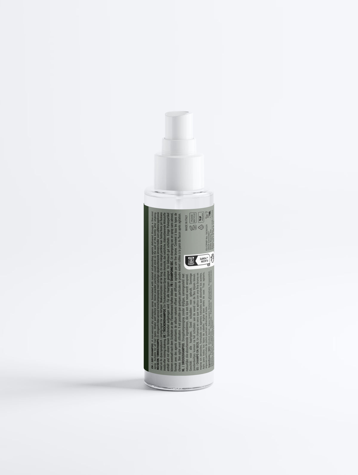 Quick Refresh Dry Shampoo Spray — 100 ml non-aerosol spray bottle showing the label and antique brass lettering.