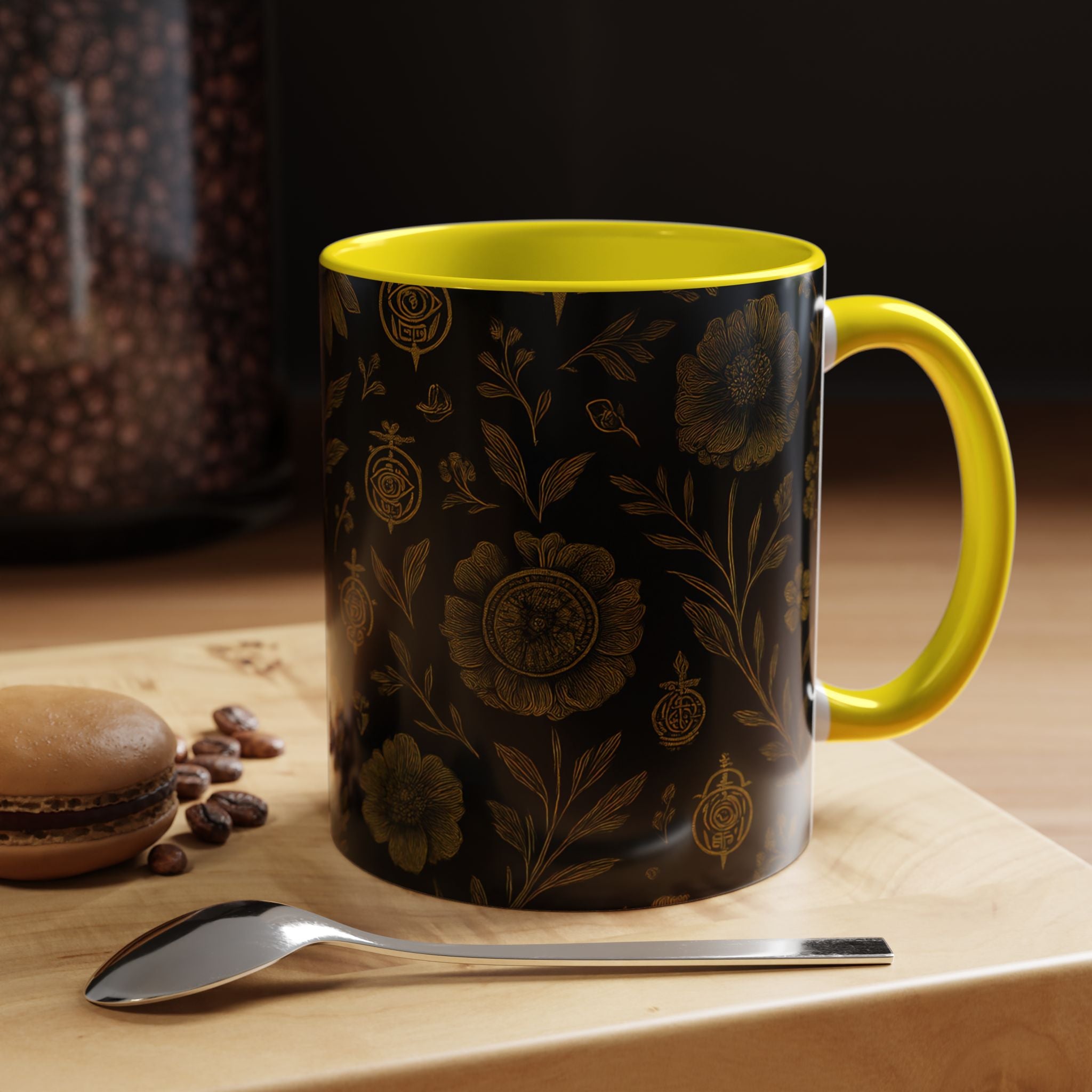 SEV ACCENT COFFEE MUG — NOIR GRAPHITE DEEP ANTIQUE GOLD FLORAL — alternate view 53 of 68