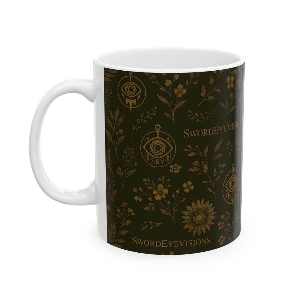 SEV CERAMIC MUG — DEEP OLIVE GOLD BOTANICAL — alternate view 5 of 7