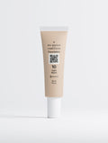 SEV Makeup Foundation with Peptides in shade 10 Light Warm: a 30 ml squeeze tube tinted to the light warm shade with a white cap, carrying the Complexion ten-position shade index and a QR code on a light tile.