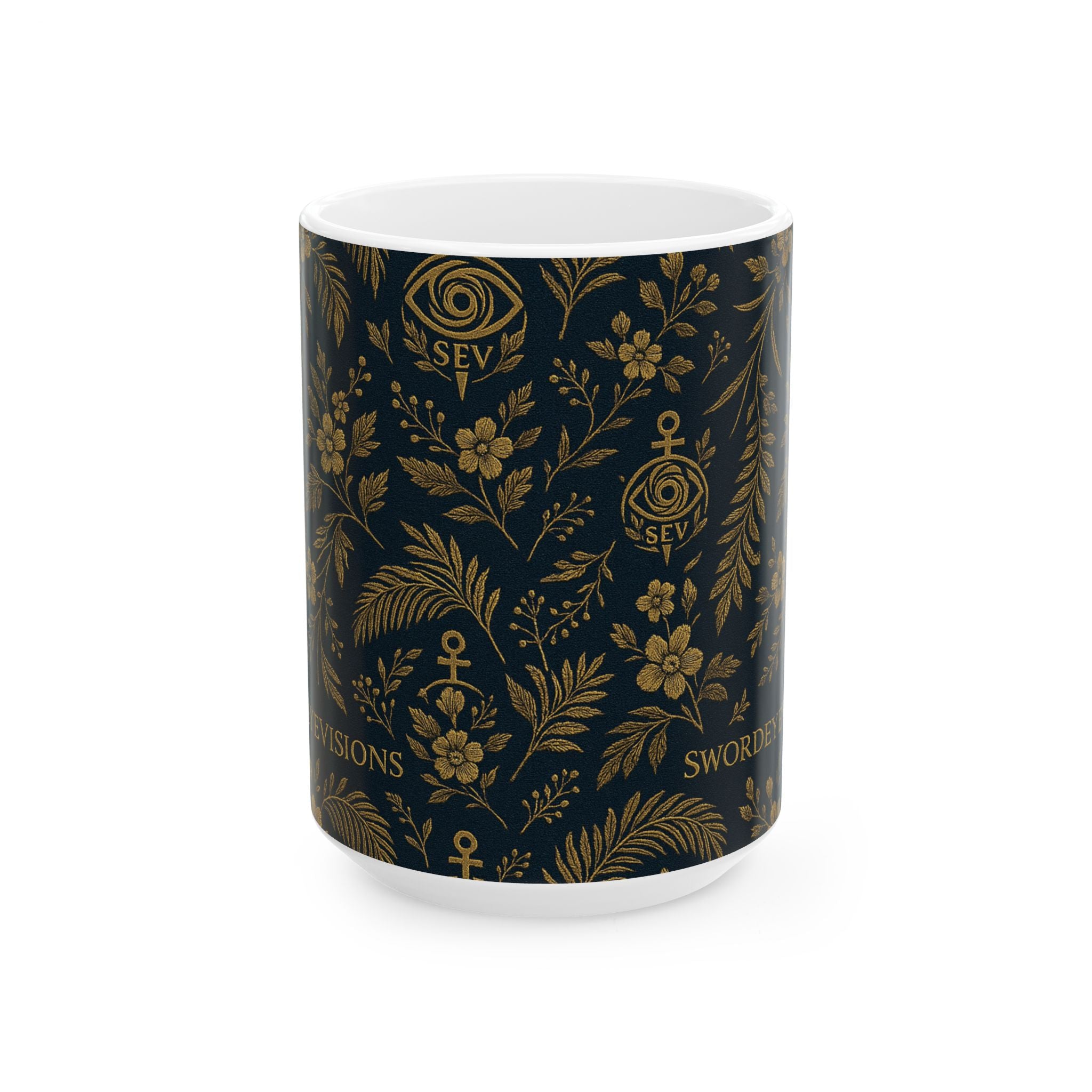 SEV CERAMIC MUG — DEEP NAVY GOLD BOTANICAL — alternate view 3 of 7