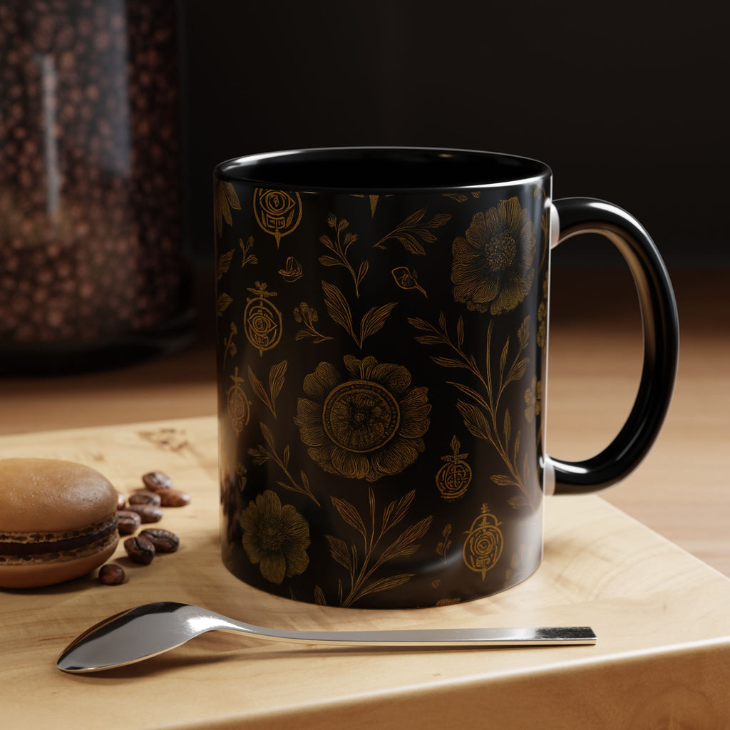 SEV ACCENT COFFEE MUG — NOIR GRAPHITE DEEP ANTIQUE GOLD FLORAL — alternate view 1 of 68