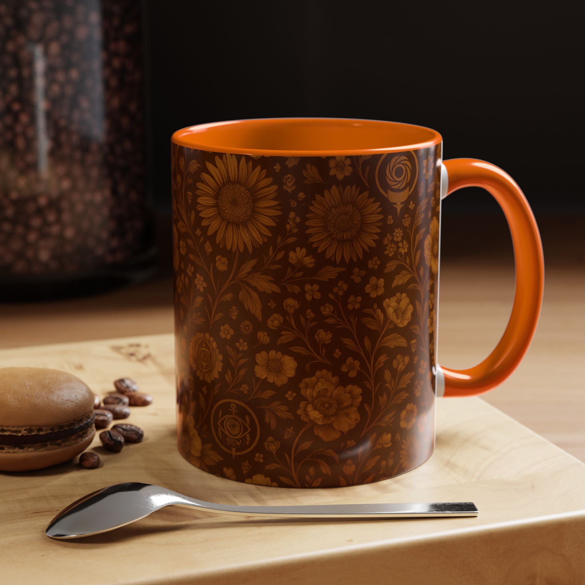 SEV ACCENT COFFEE MUG — BURNT SIENNA OCHRE FLORAL — alternate view 50 of 68