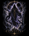 Celestial Watcher — Poster Edition, violet and noir hooded figure with celestial orbit; protected SwordEyeVisions preview.