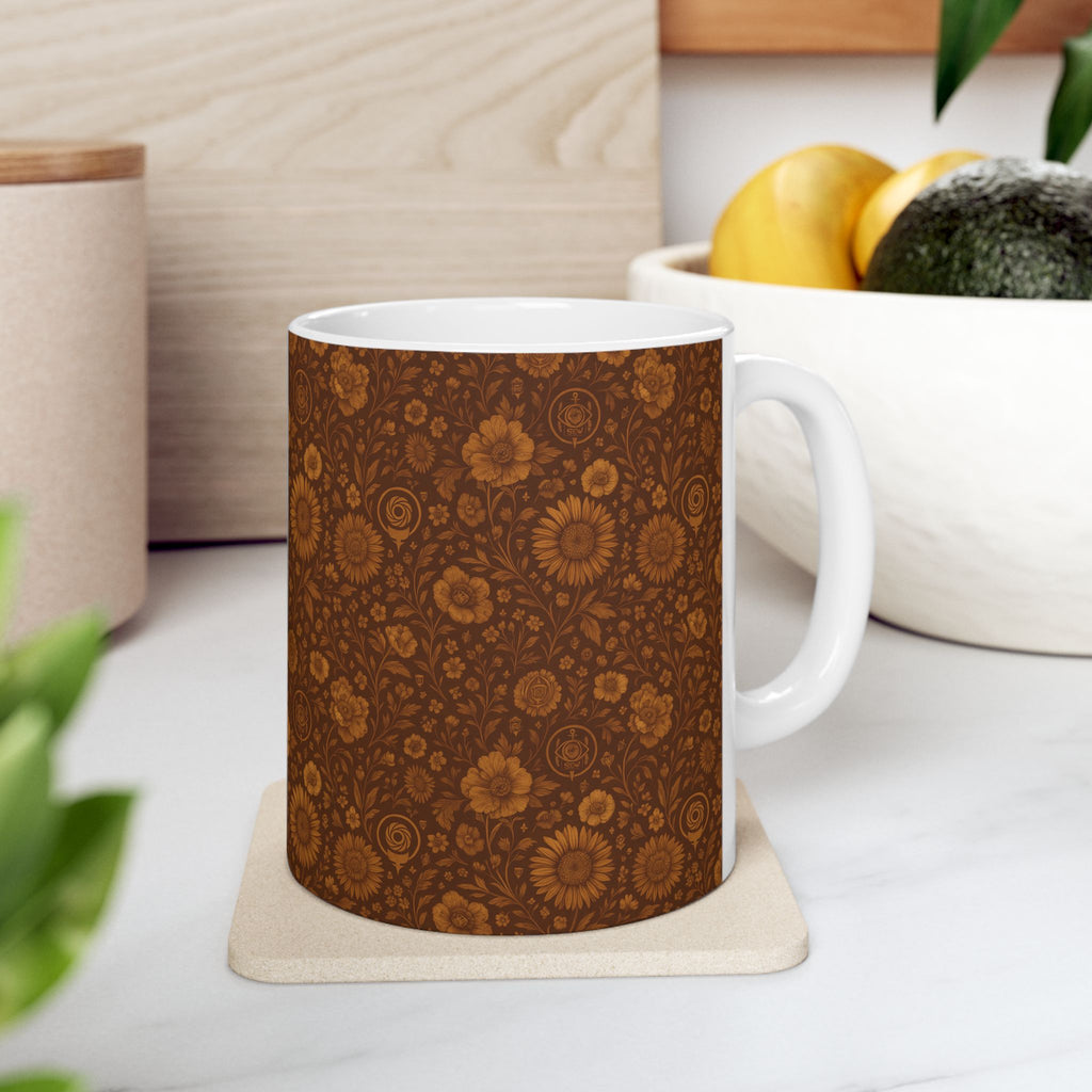 SEV CERAMIC MUG — BURNT SIENNA OCHRE FLORAL — alternate view 2 of 7