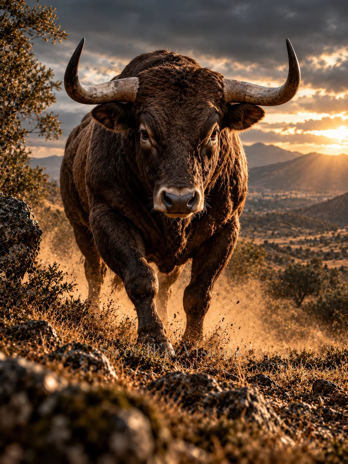 Bull fine art print from SEV Fauna, unframed — protected web preview; watermark appears on the display image only, not the supplied print
