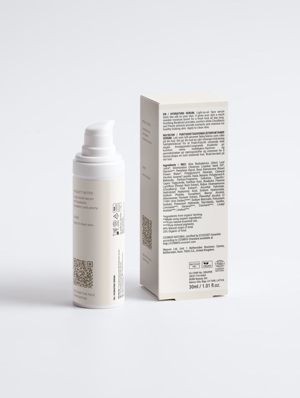 SEV Apothecary Hydrating Serum 30 ml — rear white bottle and carton with product information