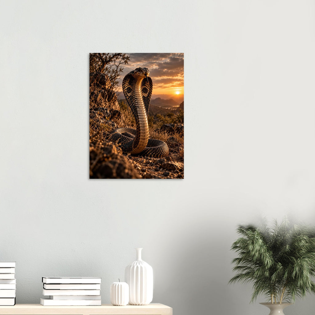 Cobra unframed fine art print, 45 × 60 cm, on a wall above a shelf