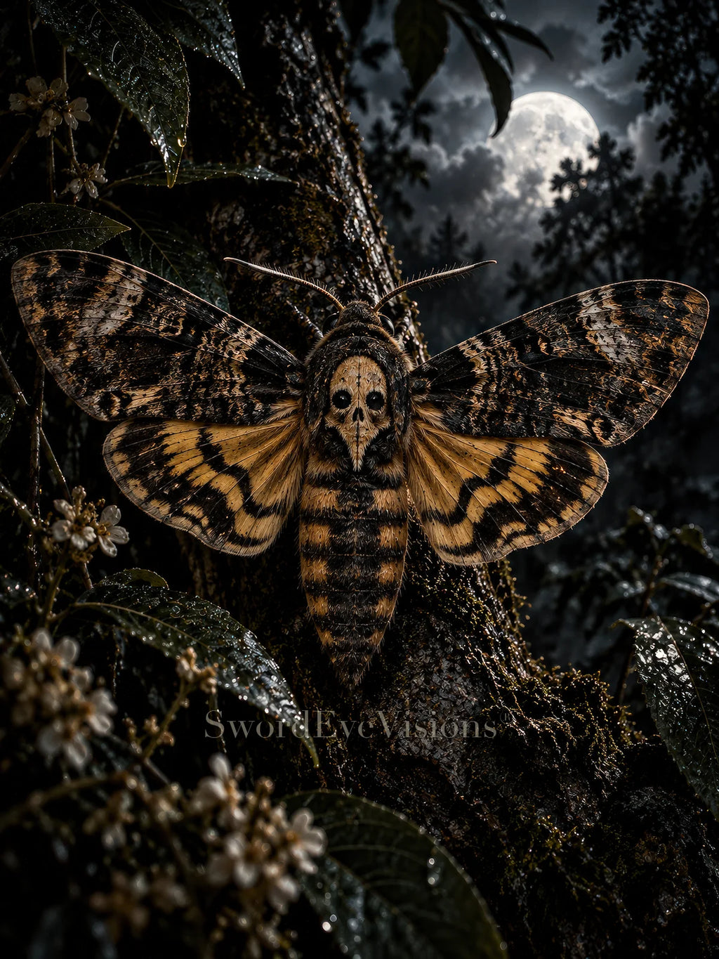 Death's-head Moth fine art print from SEV Fauna, unframed — protected web preview; watermark appears on the display image only, not the supplied print