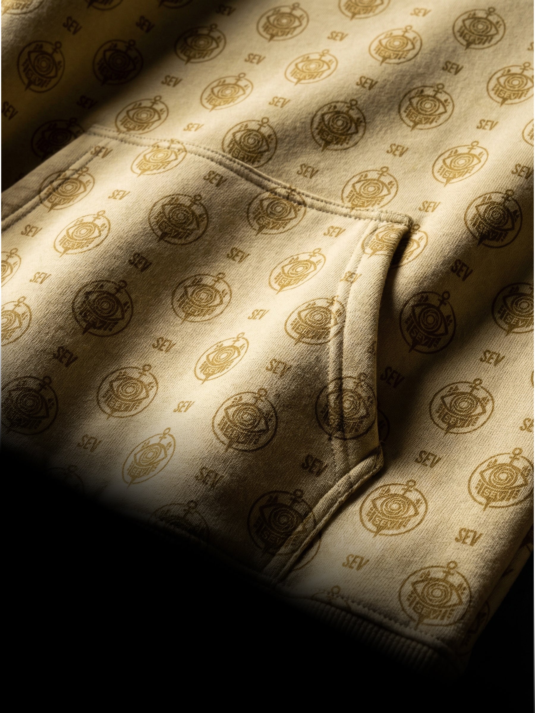SEV GoldCream Monogram All-Over Print Recycled Unisex Hoodie — Recycled Edition — alternate view 4 of 6