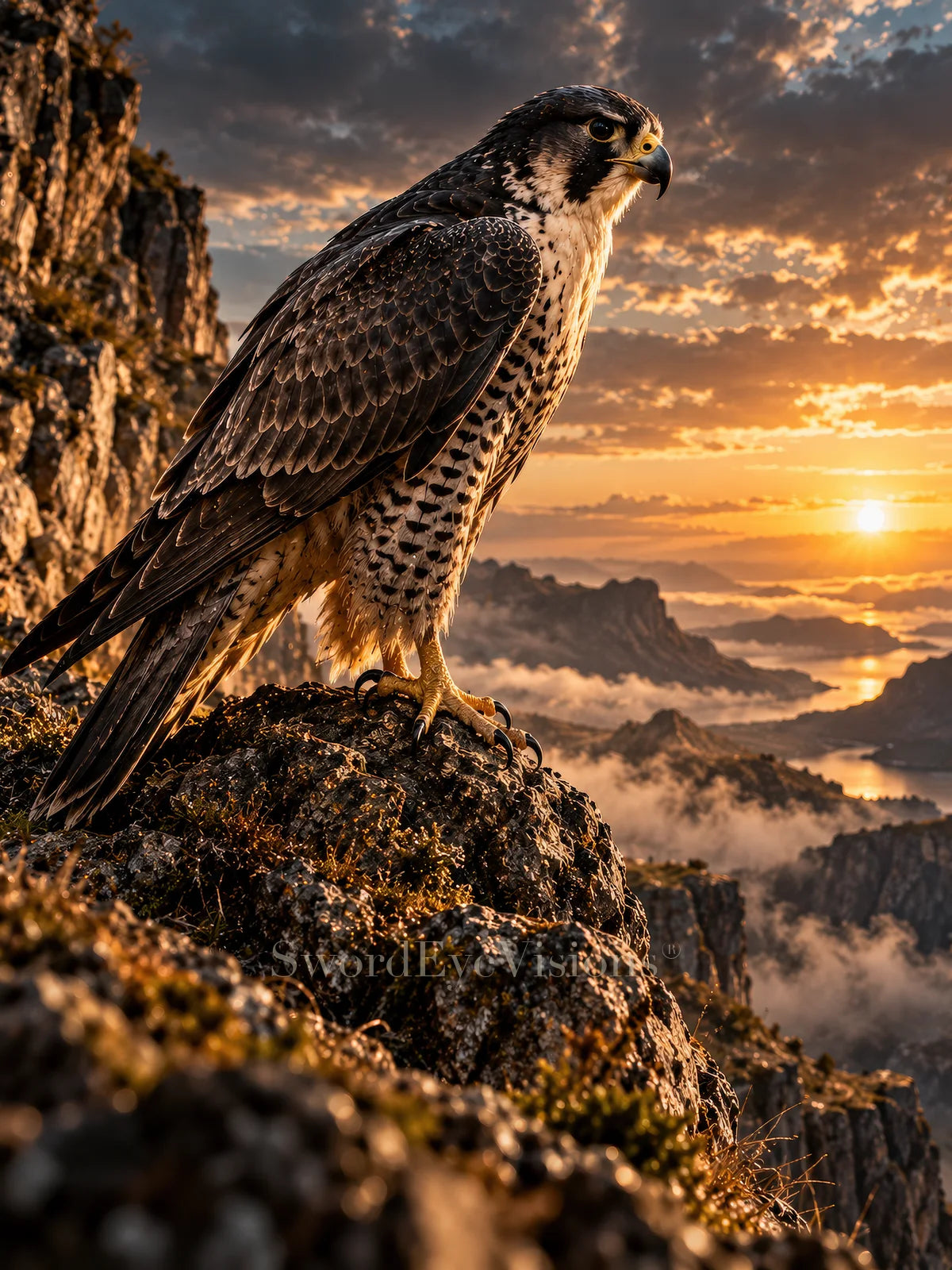 Falcon fine art print from SEV Fauna, unframed — protected web preview; watermark appears on the display image only, not the supplied print