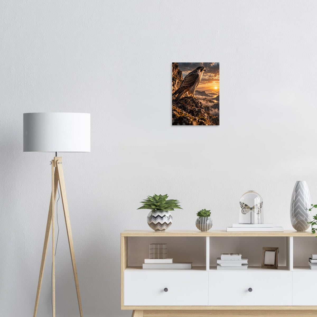 Falcon unframed fine art print, 30 × 40 cm, on a wall above a sideboard
