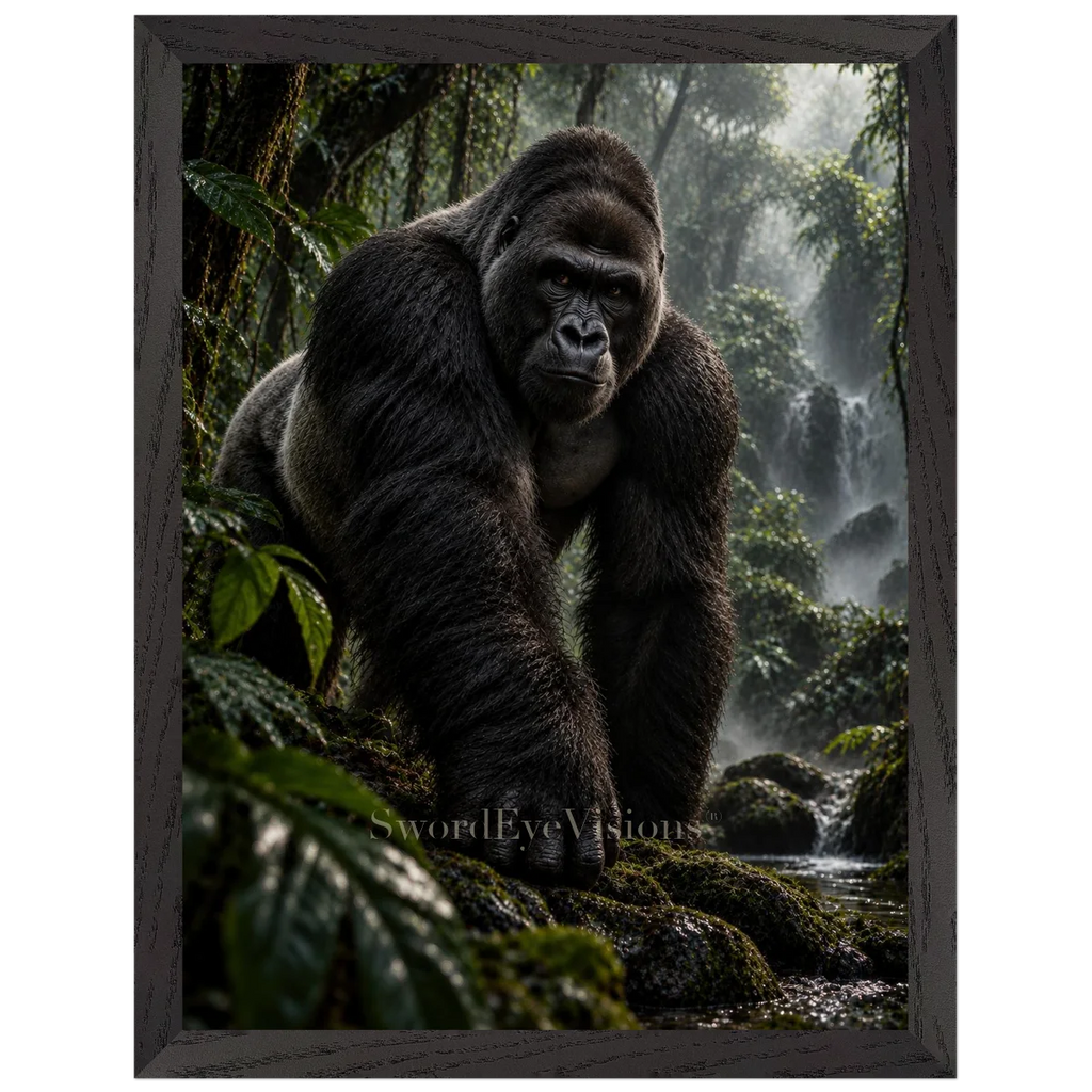 Gorilla in a premium black wooden frame, 30 × 40 cm — protected artwork preview
