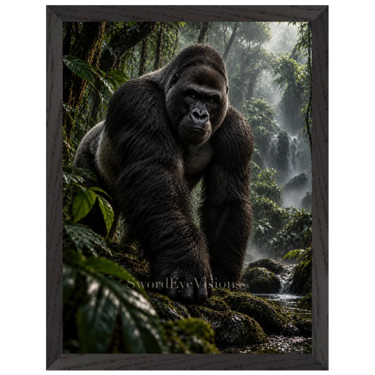 Gorilla in a premium black wooden frame, 30 × 40 cm — protected artwork preview
