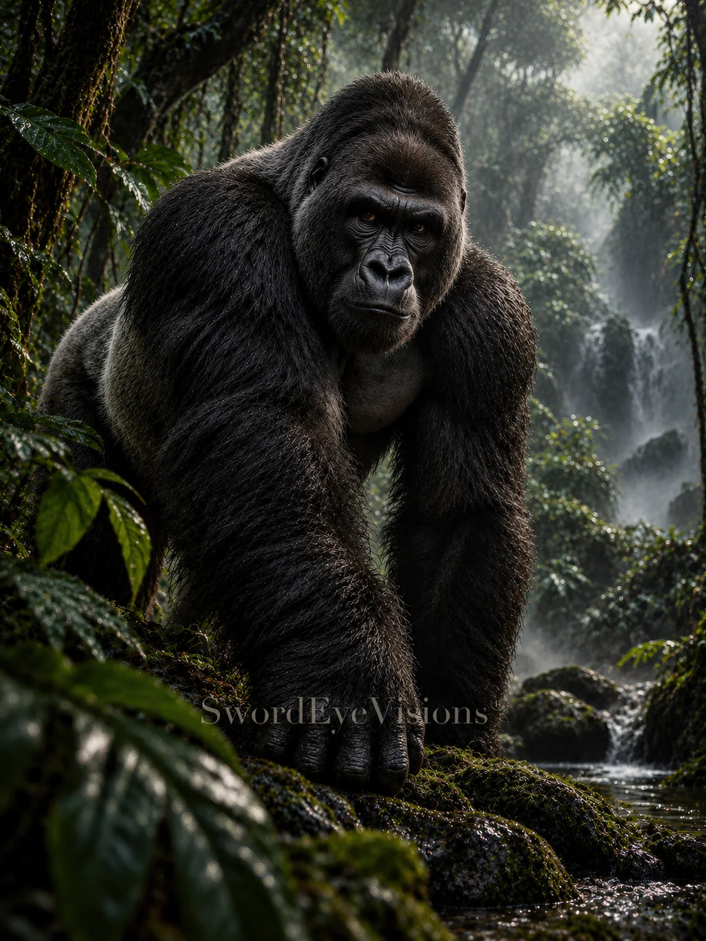Gorilla artwork from SEV Fauna, shown without its frame — protected web preview; watermark appears on the display image only, not the supplied print