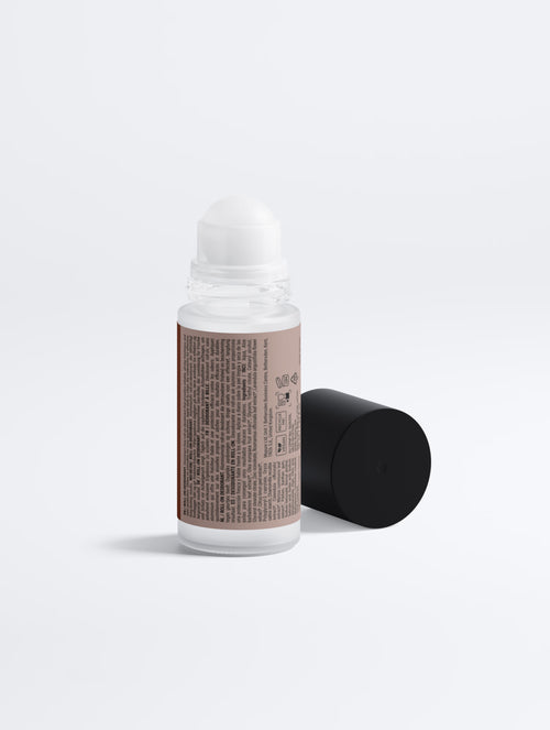 Aluminium-free Roll-on Deodorant — 50 ml SEV Apothecary glass roll-on bottle with black cap, The Body Composition, on a plain studio background.