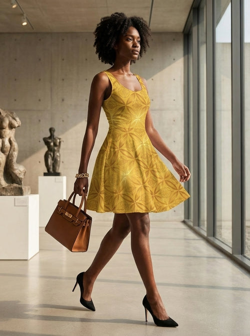 All-Over Print Skater Dress – DualScale Saffron Miel Edition — alternate view 2 of 5