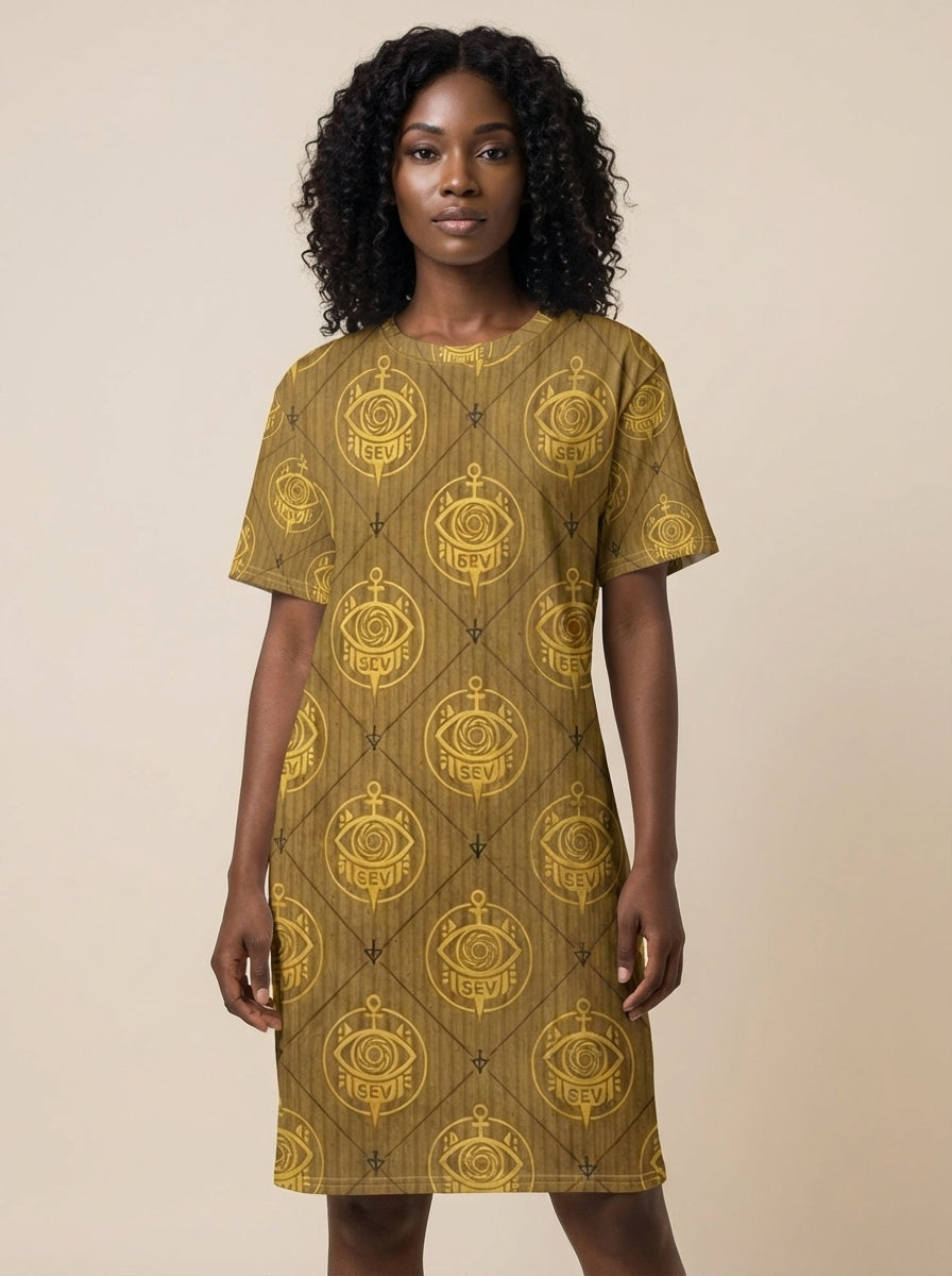 All-Over Print T-Shirt Dress – GoldAnchor Crestline Edition — alternate view 1 of 5