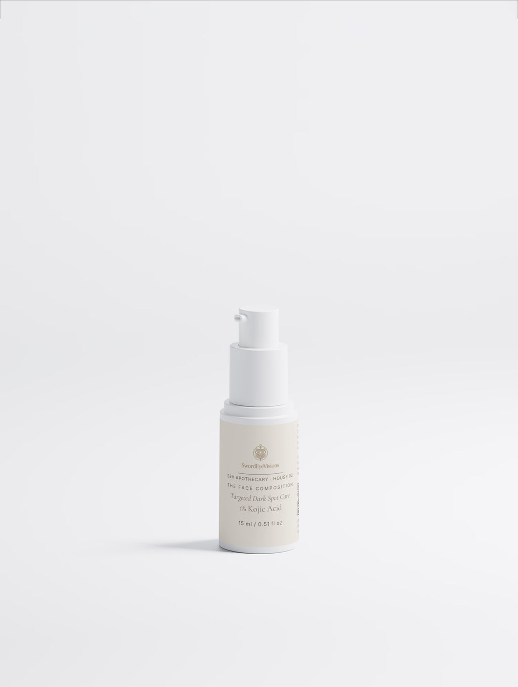 Targeted Dark Spot Care, 1% Kojic Acid 15 ml bottle, front label — SEV Apothecary, The Face Composition