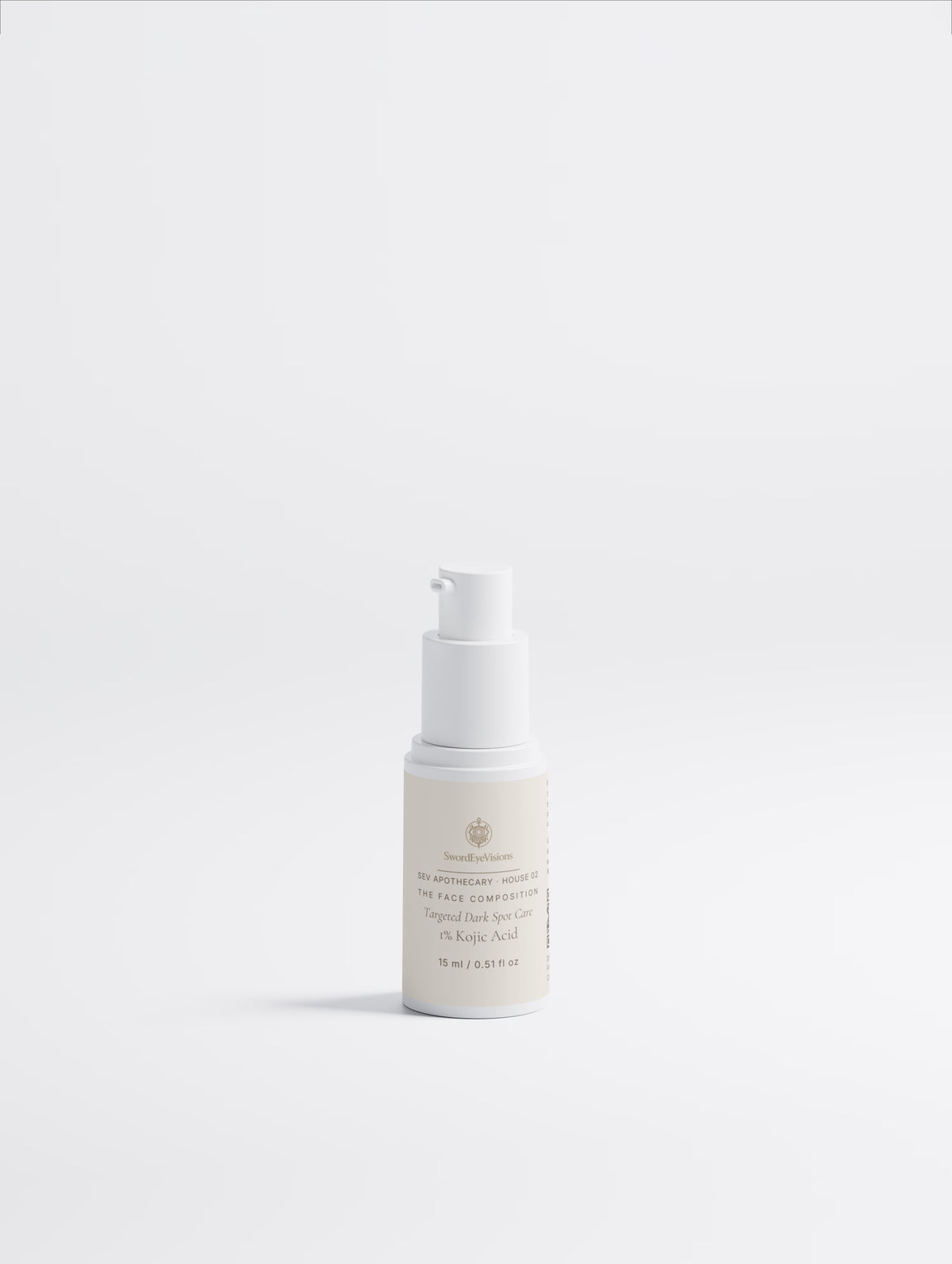 Targeted Dark Spot Care, 1% Kojic Acid 15 ml bottle, front label — SEV Apothecary, The Face Composition