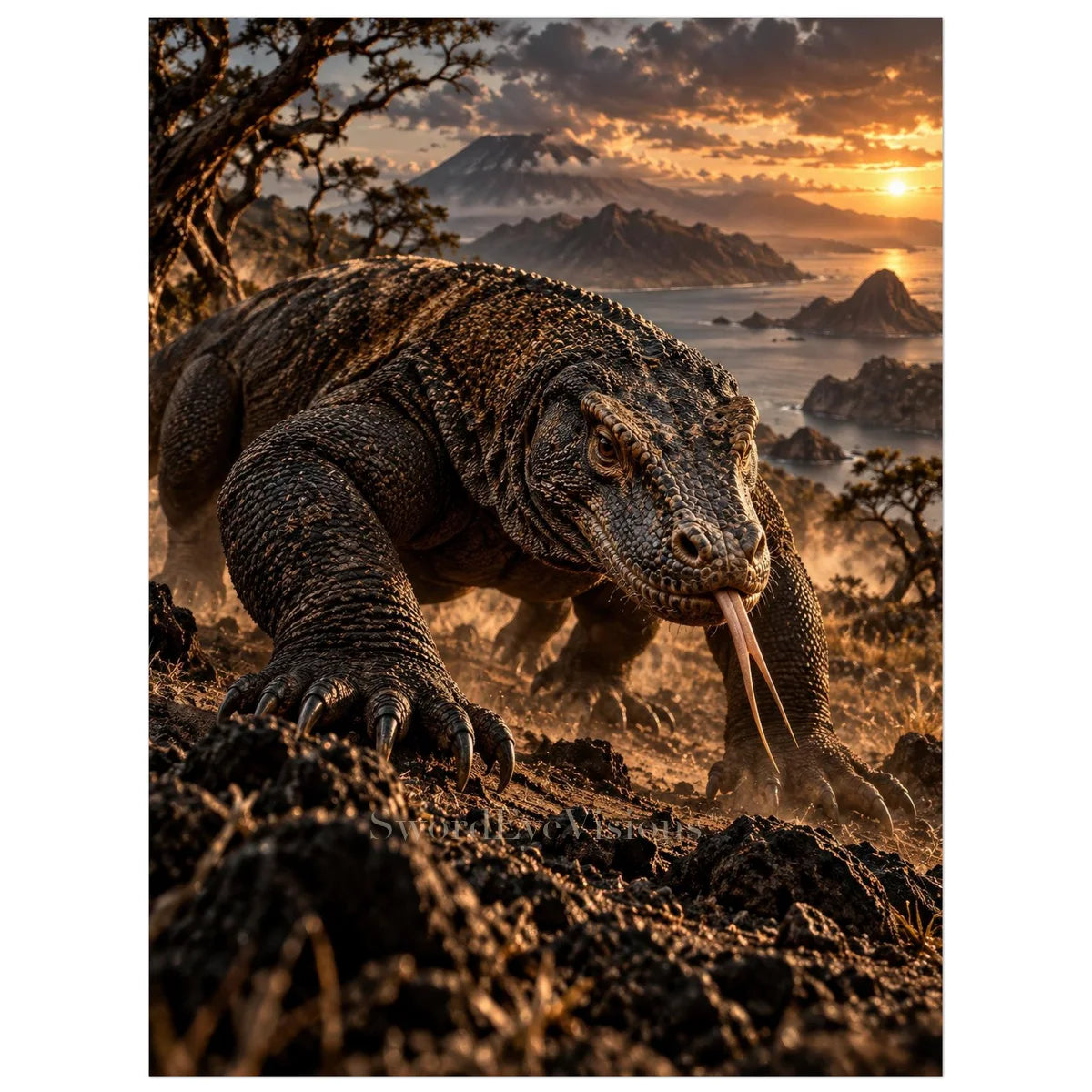 Komodo Dragon unframed fine art print, 60 × 80 cm — protected artwork preview