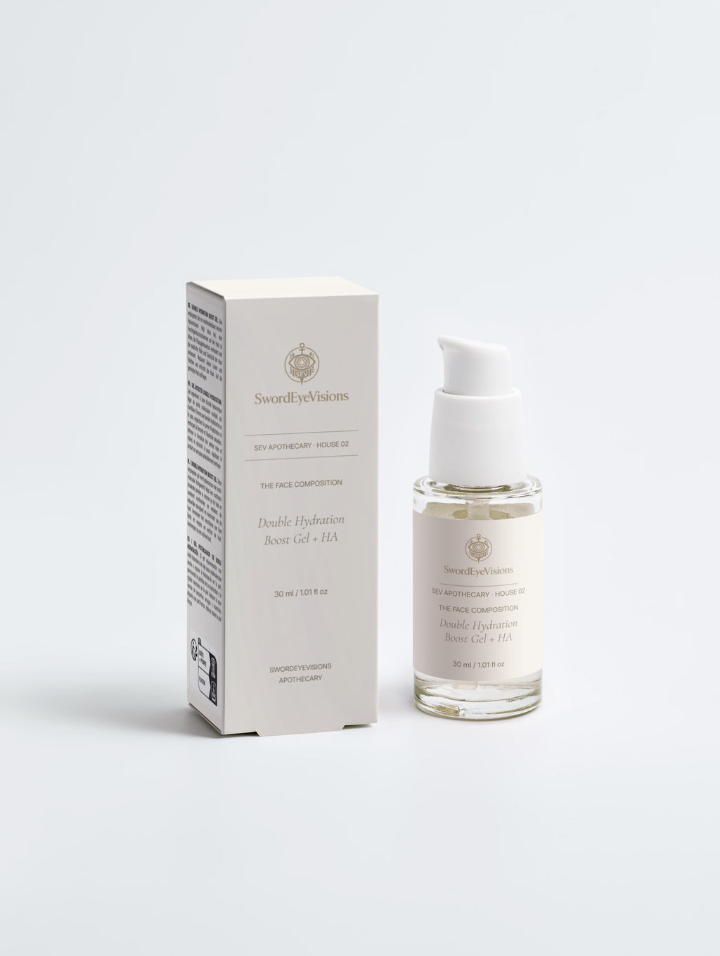 SEV Apothecary Double Hydration Boost Gel + HA 30 ml — front bottle and carton