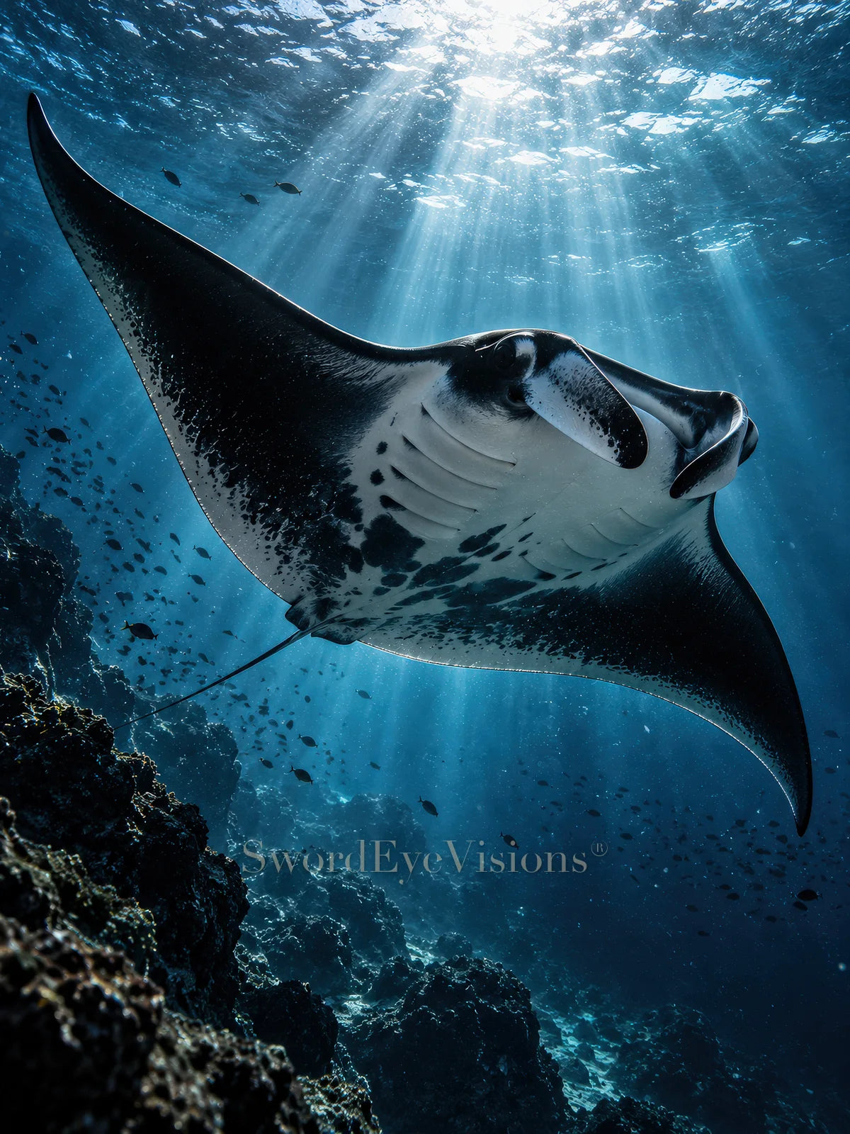 Manta Ray artwork from SEV Fauna, shown without its frame — protected web preview; watermark appears on the display image only, not the supplied print
