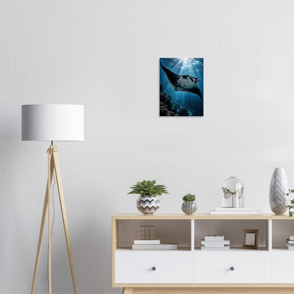 Manta Ray unframed fine art print, 30 × 40 cm, on a wall above a sideboard