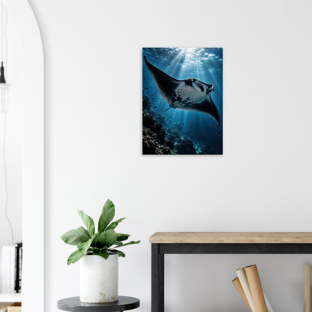 Manta Ray unframed fine art print, 45 × 60 cm, beside an arched doorway