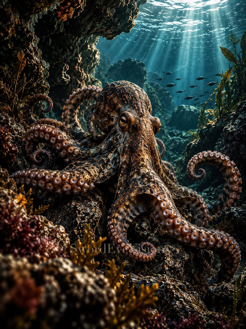 Octopus fine art print from SEV Fauna, unframed — protected web preview; watermark appears on the display image only, not the supplied print