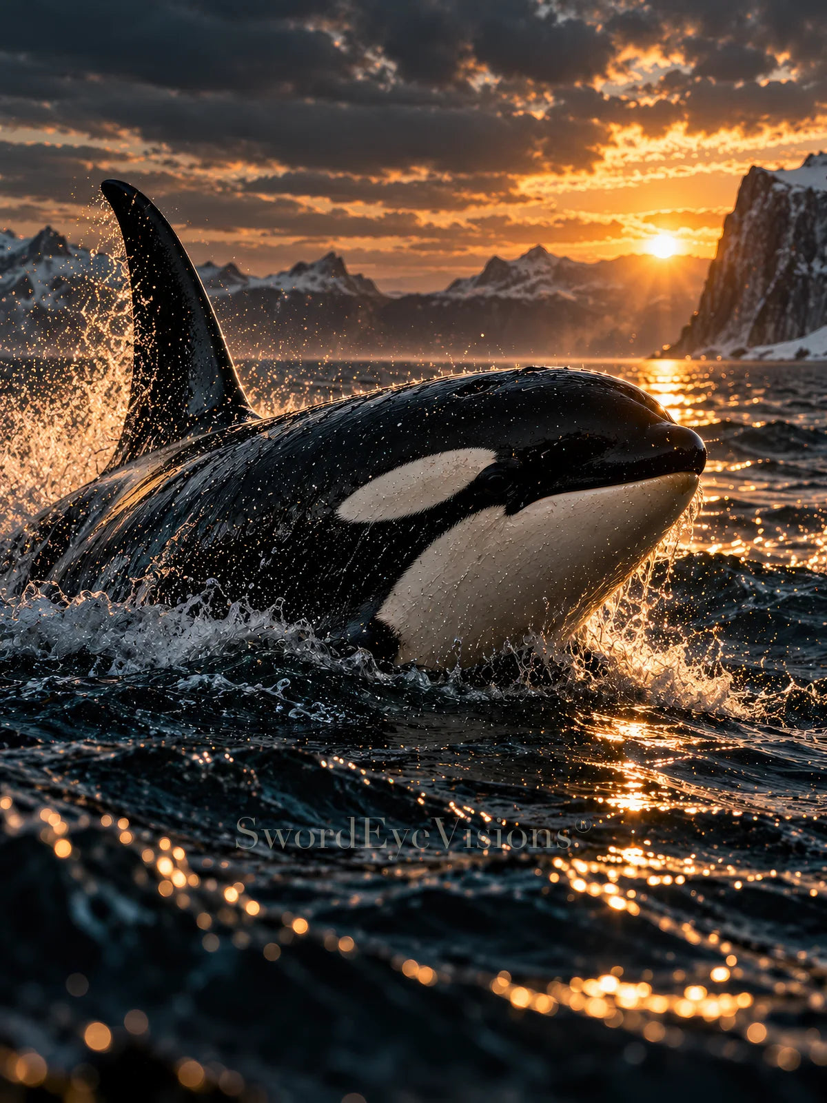 Orca artwork from SEV Fauna, shown without its frame — protected web preview; watermark appears on the display image only, not the supplied print
