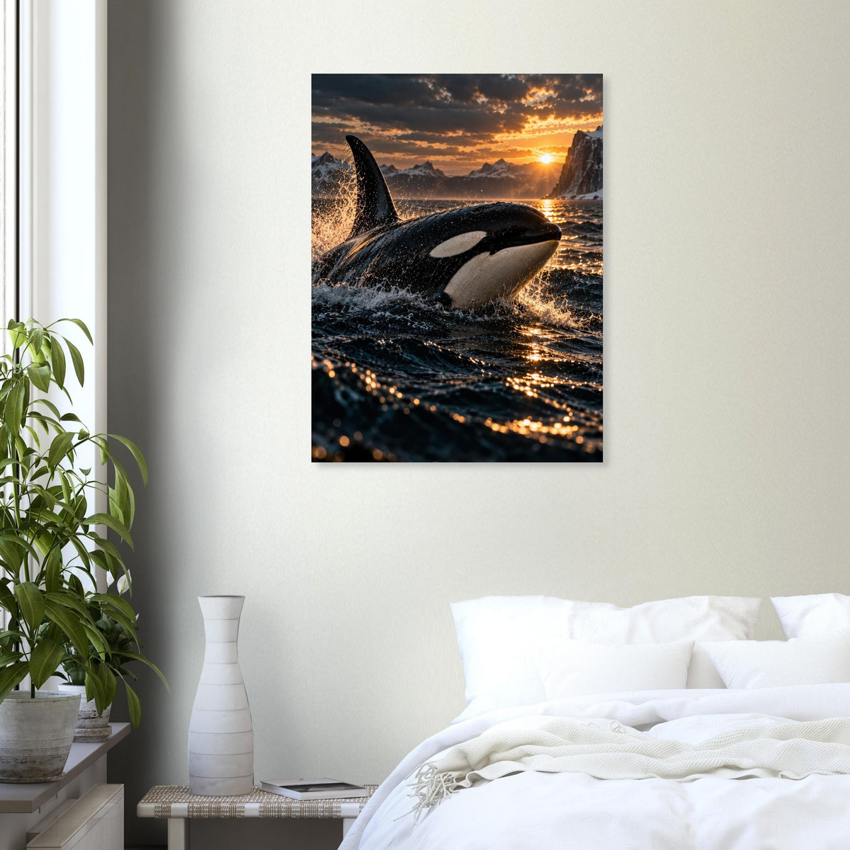 Orca unframed fine art print, 60 × 80 cm, in a bedroom
