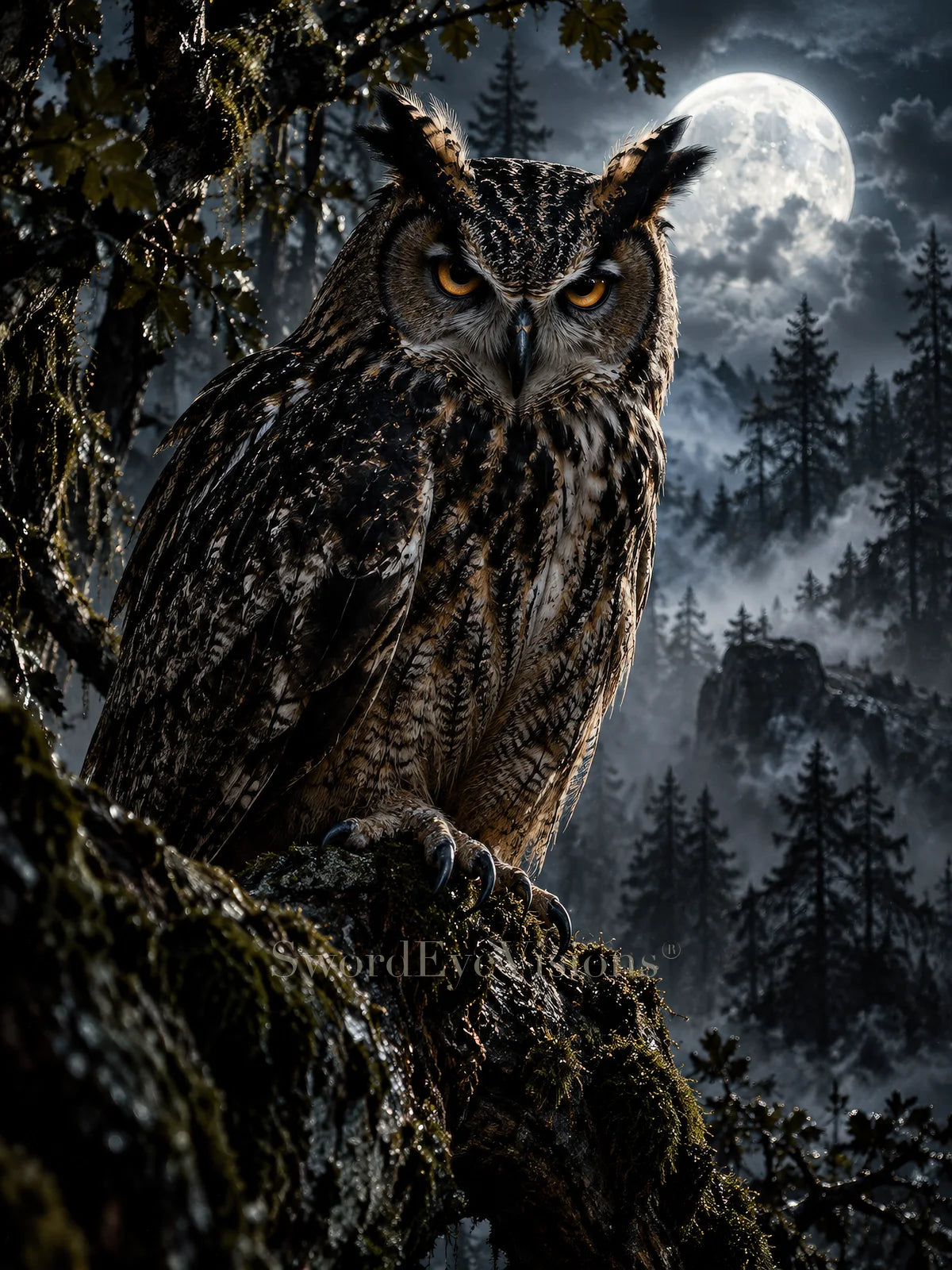 Owl artwork from SEV Fauna, shown without its frame — protected web preview; watermark appears on the display image only, not the supplied print