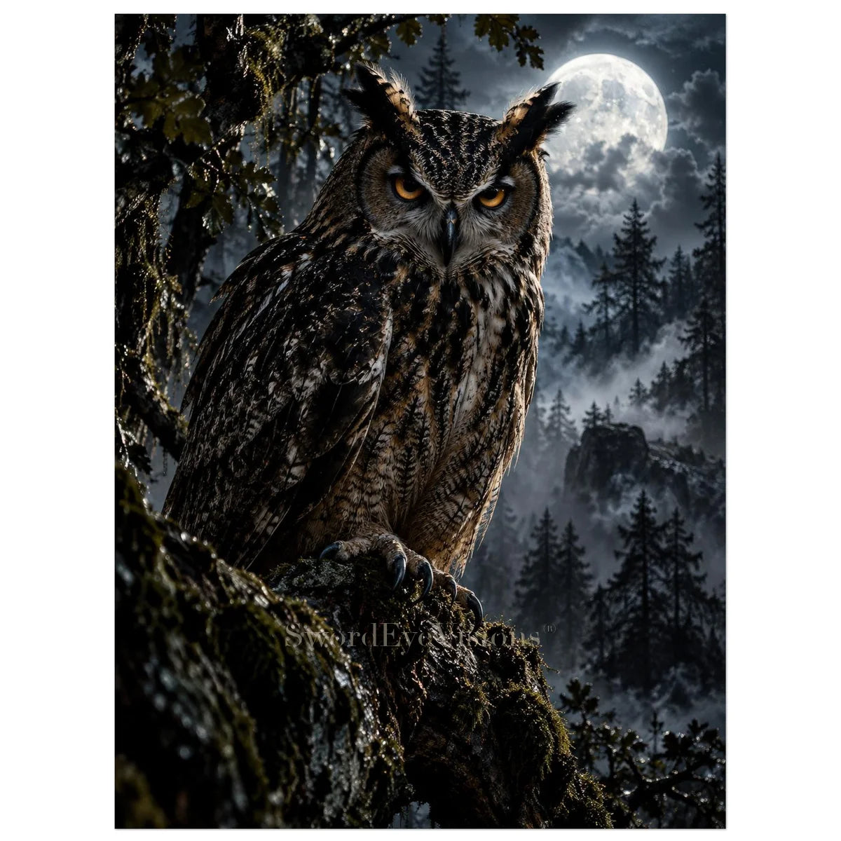Owl unframed fine art print, 45 × 60 cm — protected artwork preview